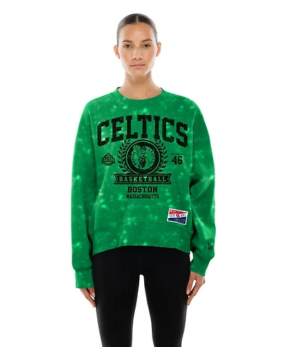 New Era Women's Kelly Green Boston Celtics Throwback Collection Mineral Wash Crewneck Sweatshirt