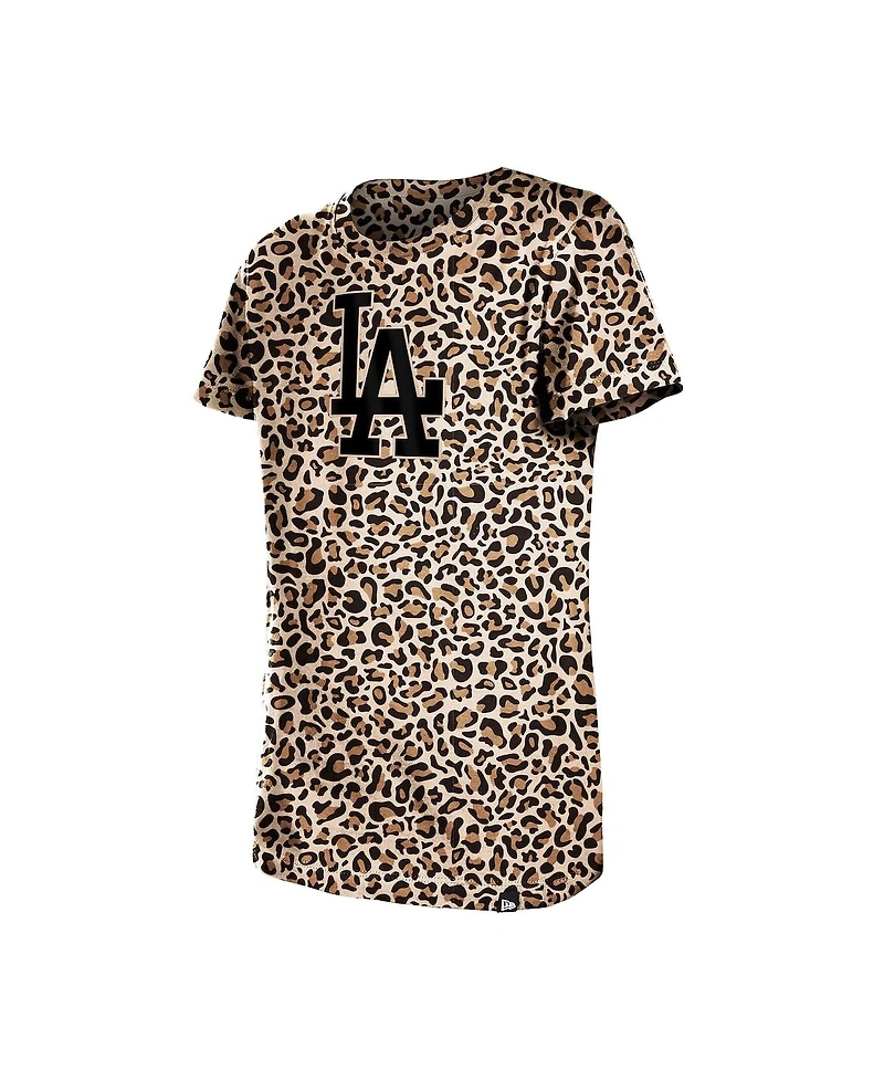 New Era Big Girls Brown Los Angeles Dodgers Leopard T-Shirt