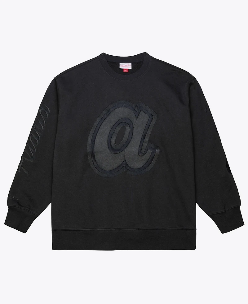 Mitchell & Ness Men's Black Atlanta Braves Phantom Fleece Crewneck Sweatshirt