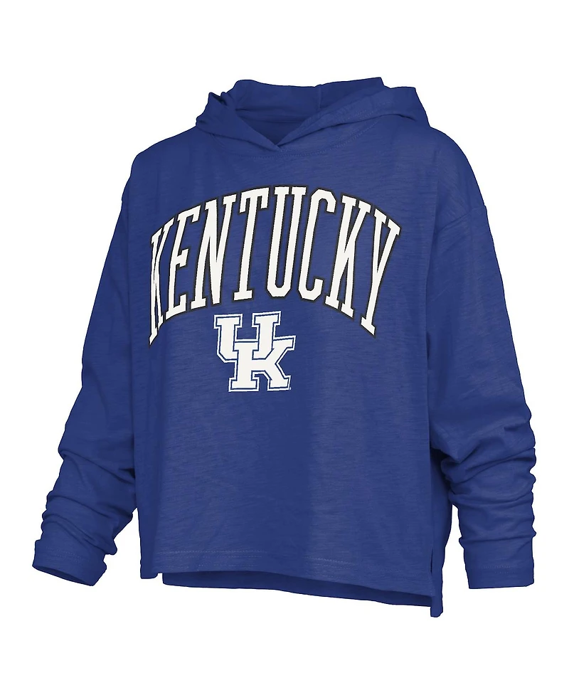 Pressbox Women's Royal Kentucky Wildcats Nelson Arch Over Logo Long Sleeve Hooded Slub T-Shirt