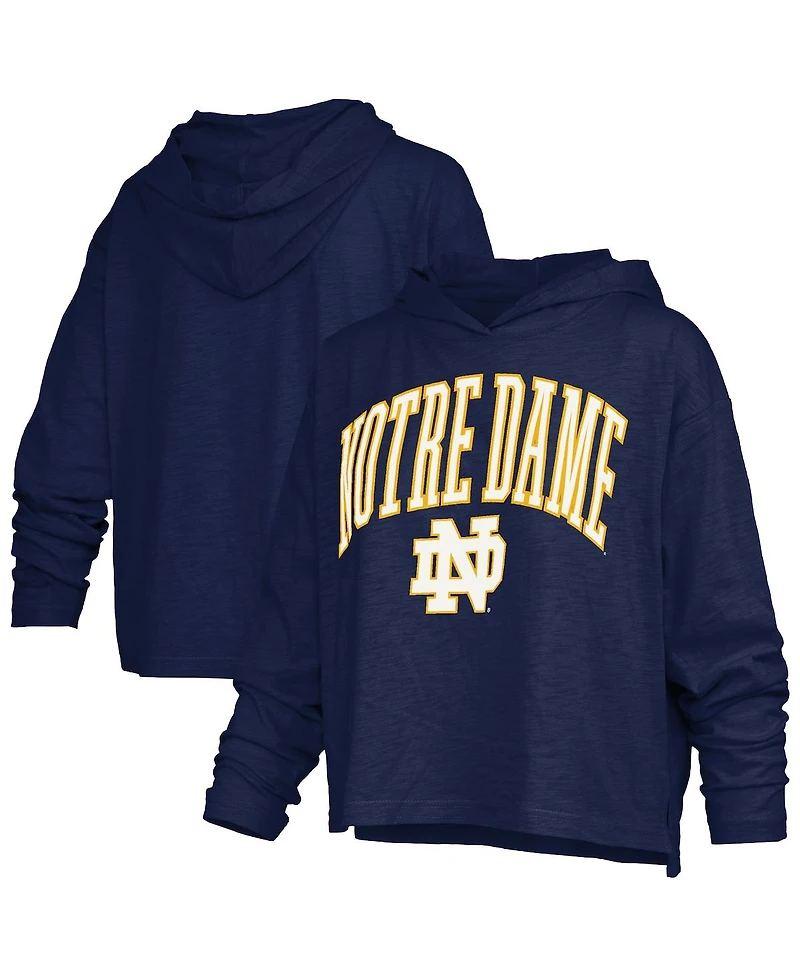 Pressbox Women's Navy Notre Dame Fighting Irish Nelson Arch Over Logo Long Sleeve Hooded Slub T-Shirt