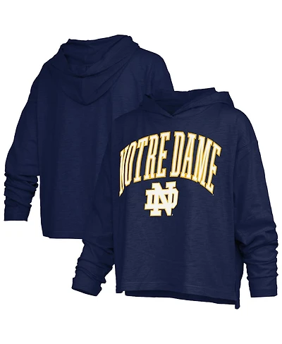 Pressbox Women's Navy Notre Dame Fighting Irish Nelson Arch Over Logo Long Sleeve Hooded Slub T-Shirt