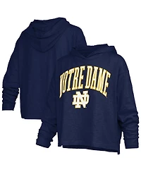 Pressbox Women's Navy Notre Dame Fighting Irish Nelson Arch Over Logo Long Sleeve Hooded Slub T-Shirt