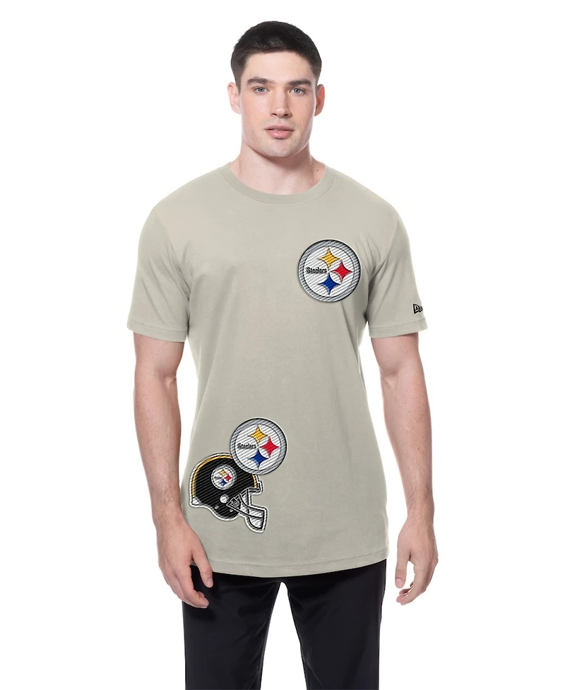 New Era Men's Light Beige Pittsburgh Steelers Multi Patch T-Shirt