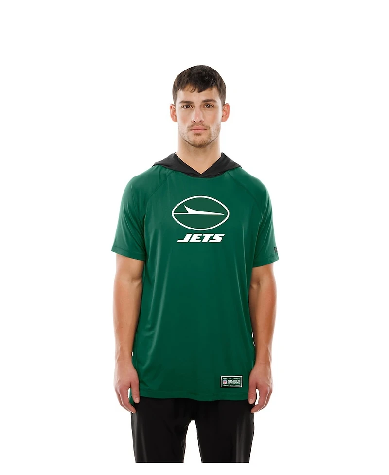 New Era Men's Green York Jets Combine Authentic Hooded Raglan Short-Sleeve T-Shirt