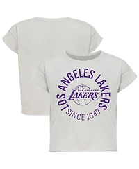 Sportiqe Women's Gray Los Angeles Lakers Cropped Genuine Issue Collection Alana T-Shirt