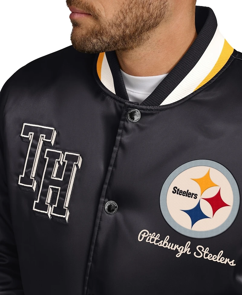 Tommy Hilfiger Men's Black Pittsburgh Steelers Dante Full-Snap Satin Jacket