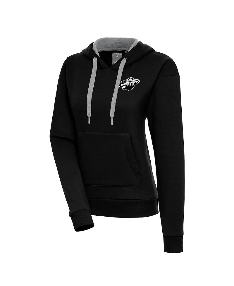 Antigua Women's Black Minnesota Wild Metallic Logo Victory Pullover Hoodie