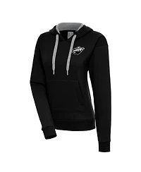 Antigua Women's Black Minnesota Wild Metallic Logo Victory Pullover Hoodie