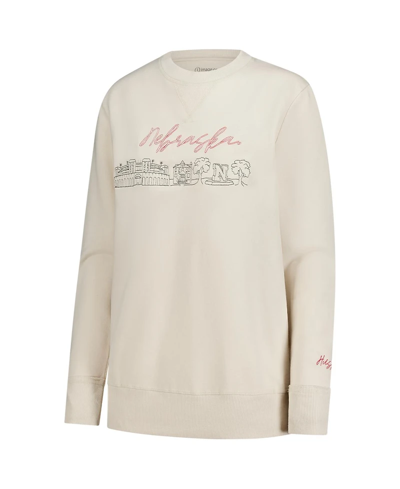 Image One Women's Natural Nebraska Huskers Campus Wash Fleece Sweatshirt
