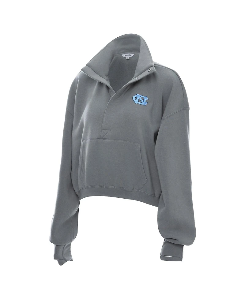 ZooZatz Women's Gray North Carolina Tar Heels Cropped Powerhouse Half-Snap Sweatshirt
