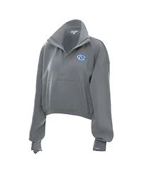 ZooZatz Women's Gray North Carolina Tar Heels Cropped Powerhouse Half-Snap Sweatshirt