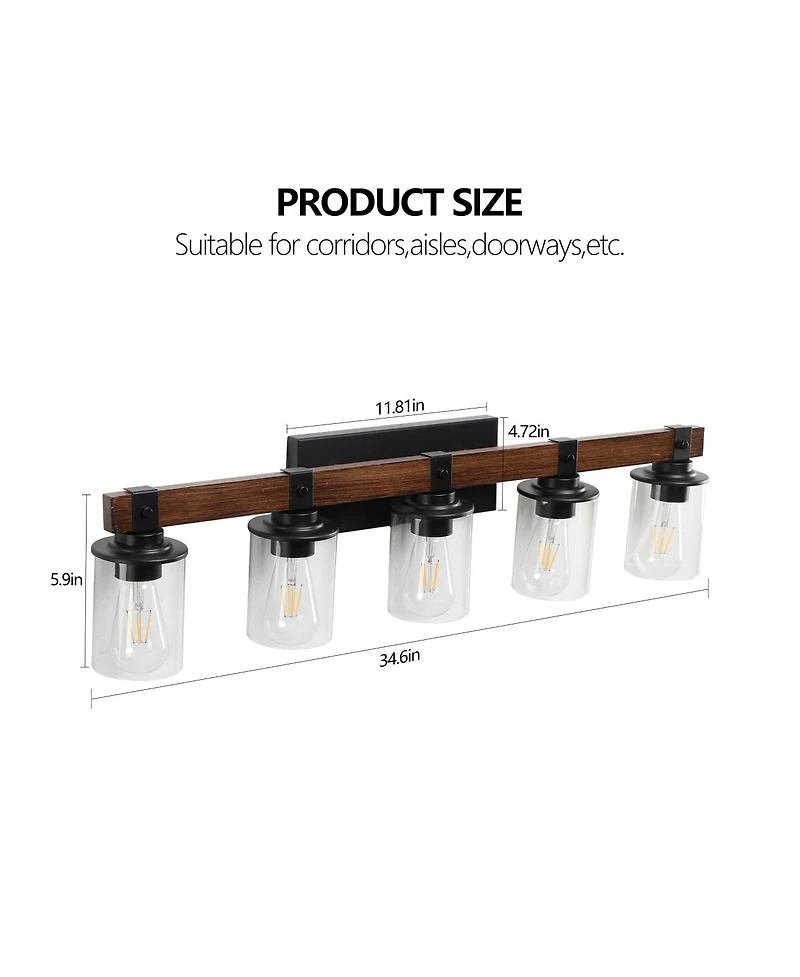 Busdays Inch Rustic Light Vanity Light Industrial Bathroom Wall Sconce with Glass Shades Wood Accent Modern Farmhouse Lighting Fixture No Bulbs