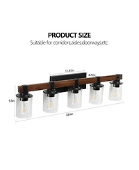 Busdays Inch Rustic Light Vanity Light Industrial Bathroom Wall Sconce with Glass Shades Wood Accent Modern Farmhouse Lighting Fixture No Bulbs