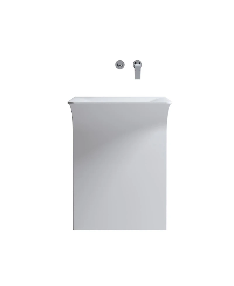 Sillysis Solid Surface Pedestal Sink, Seamless Modern Freestanding Wall-Mount Basin with Sloped Linear Drain, 23x18x33 Inch for Small Bathroom