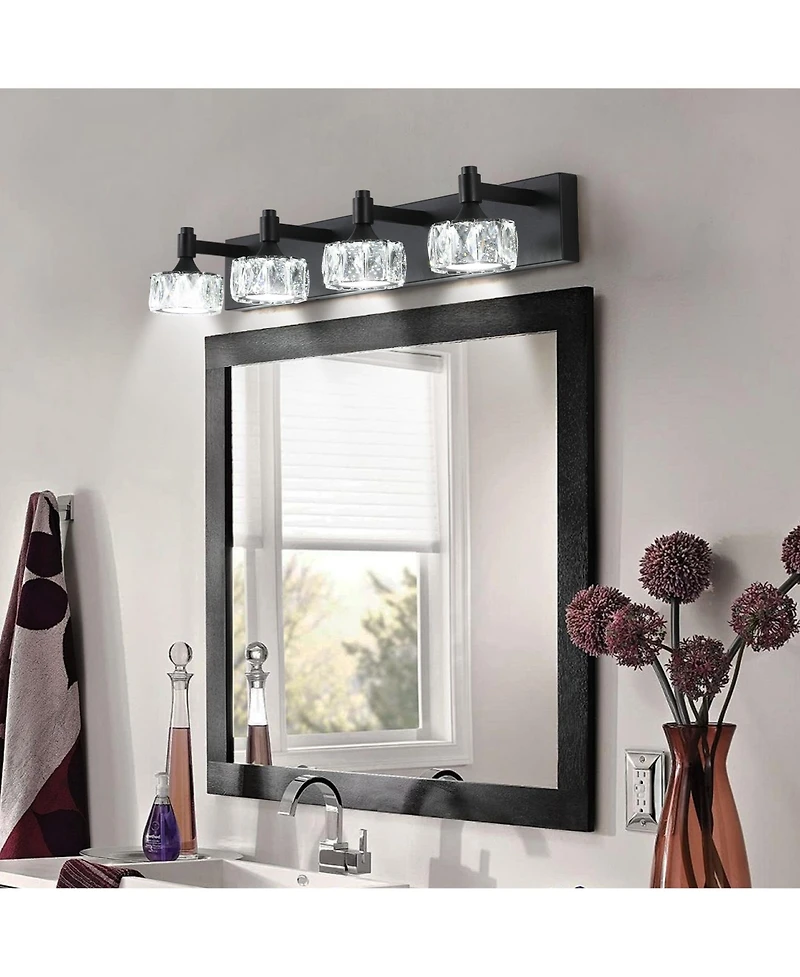 Busdays Modern 4 Light Led Vanity Light Fixture with Crystal Glass Shades Bathroom Wall Sconce for Elegant Contemporary Home Decor