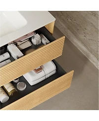 Sillysis 24 Inch Wall-Mounted Bathroom Vanity with Ceramic Sink, 2 Soft Close Drawers