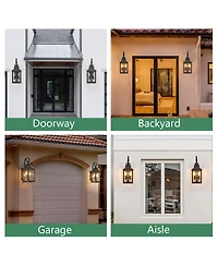 Busdays 2 Pack 23 Inch Outdoor Wall Lantern Light Clear Seeded Glass Metal Sconce for Porch Patio Garden Bulb Not Included