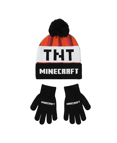 Minecraft Creeper Tnt Youth Winter Two Way Hat And Knit Gloves Cold Weather Set