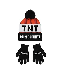 Minecraft Creeper Tnt Youth Winter Two Way Hat And Knit Gloves Cold Weather Set