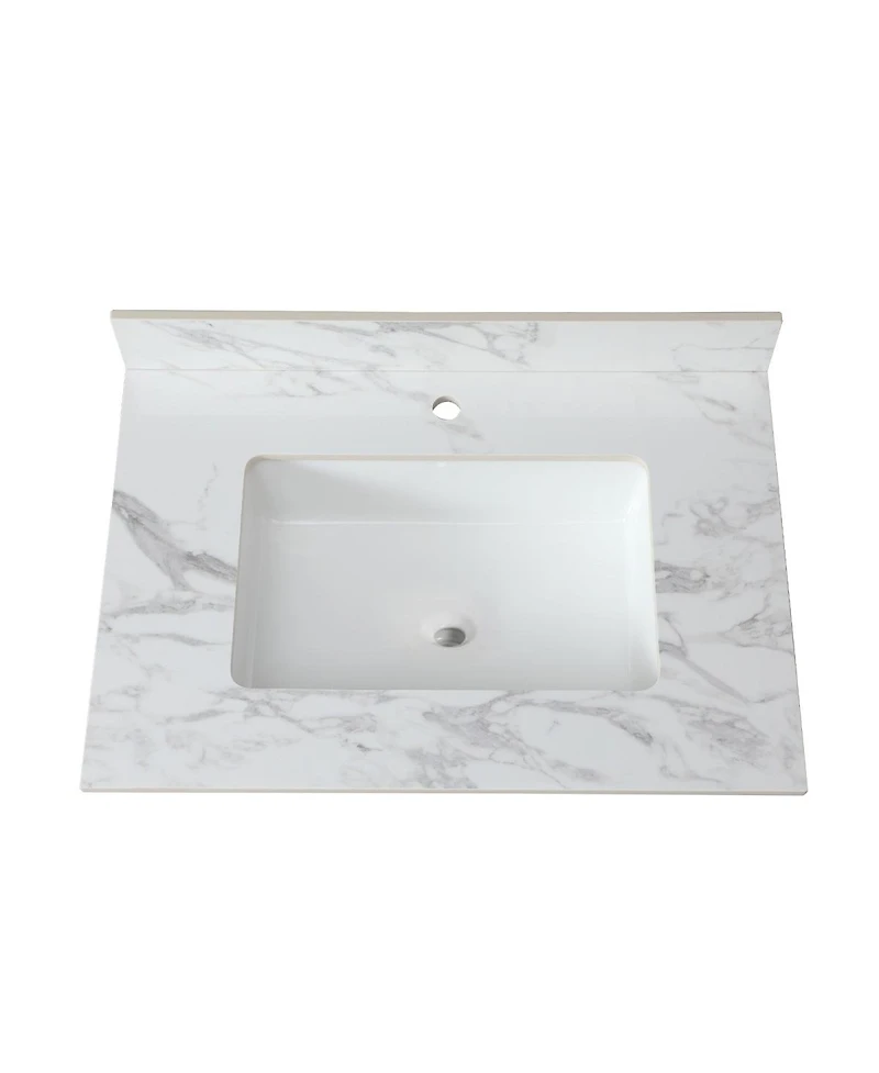 Sillysis 31/37/43 Inch Sintered Stone Bathroom Vanity Top with Rectangular Undermount Sink, 4 Inch Backsplash