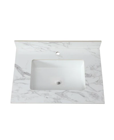 Sillysis 31/37/43 Inch Sintered Stone Bathroom Vanity Top with Rectangular Undermount Sink, 4 Inch Backsplash