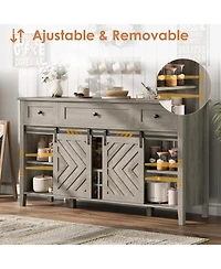gaomon Farmhouse 59" Buffet Cabinet with Sliding Barn Door, 33.4" Tall Wood Rustic Sideboard with 3 Drawer