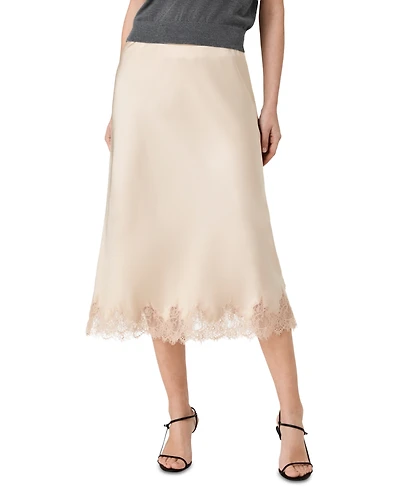 French Connection Women's Ennis Satin Lace Midi Skirt