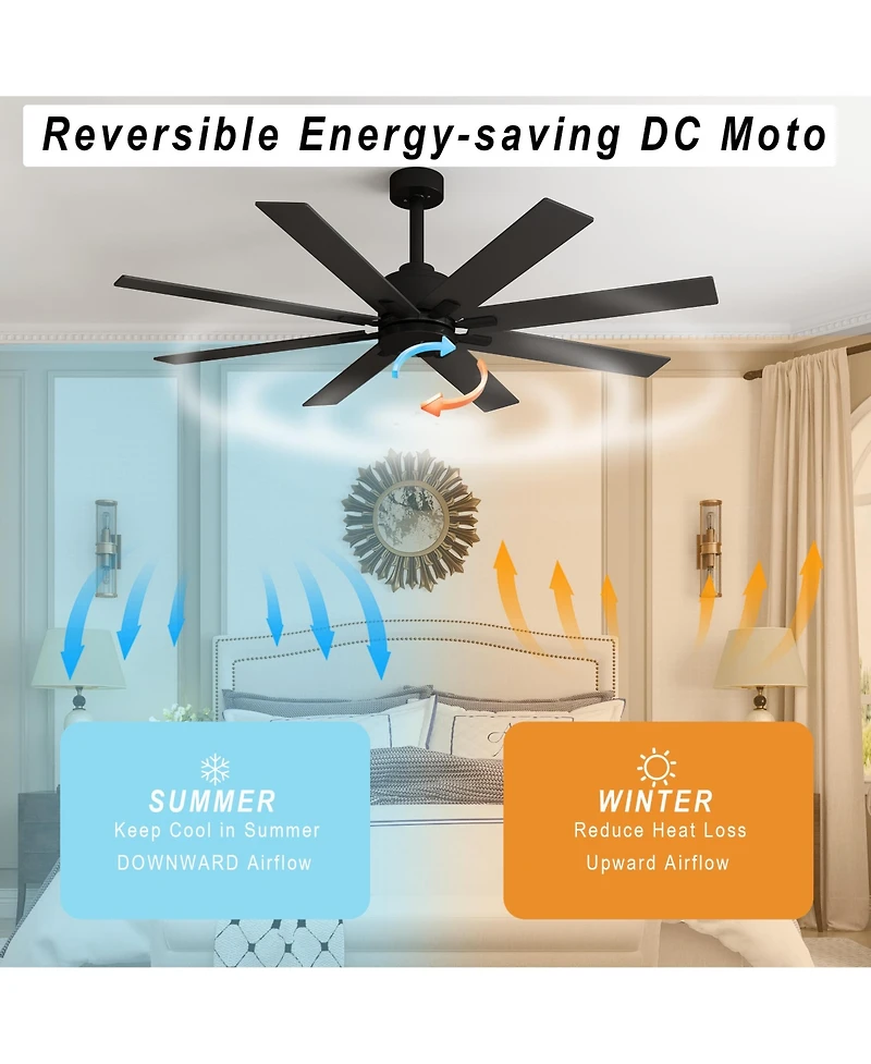 Homsee Modern 8-Blade Ceiling Fan with Dual-Sided Wood Blades Dc Motor Fan with Remote Reversible for Summer Cooling & Winter Heat Circulation