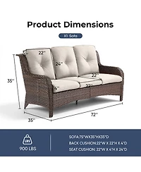 Pocassy Outdoor Patio Sofa Wicker 3 Seater Sofa, Rattan Couch with Deep Seat and Olefin Cushions, High Backrest, All-Weather for Balcony, Deck