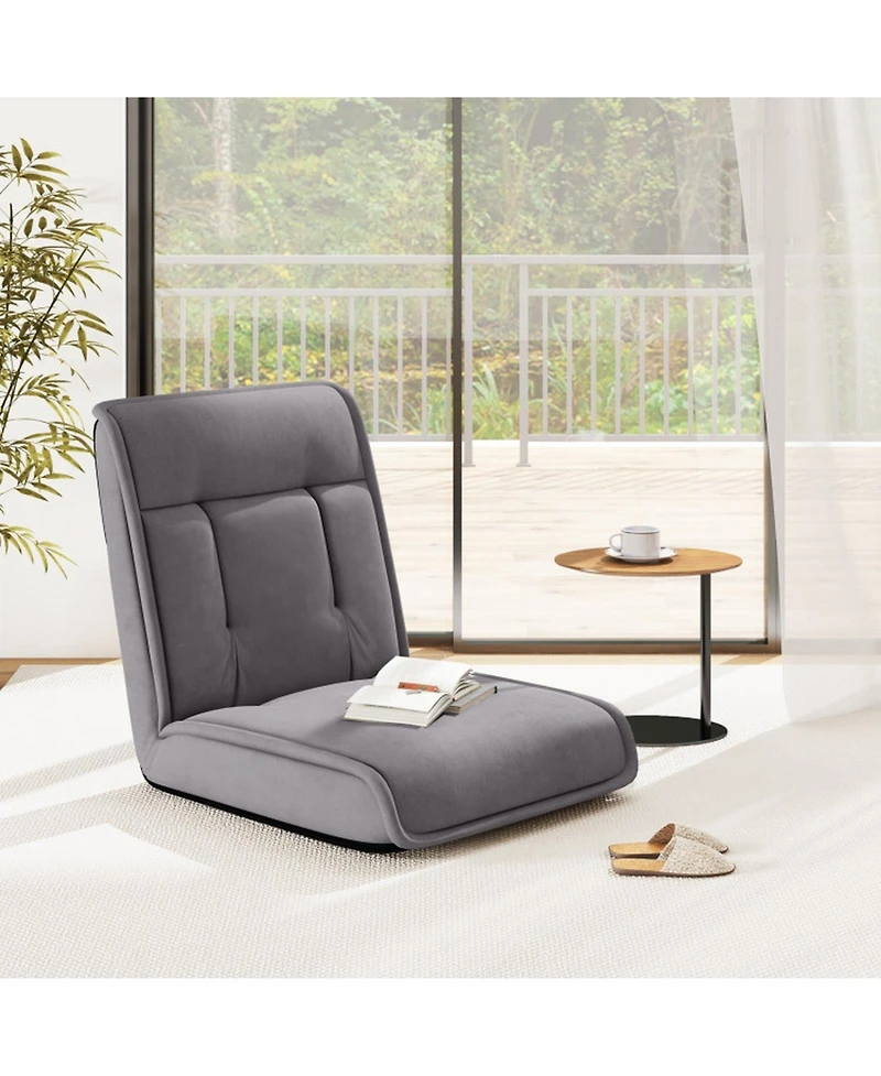 Gouun Folding Floor Chair Convertible Lazy Lounger with Suede Surface