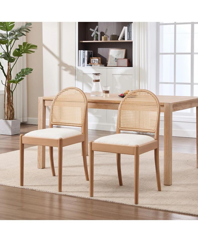 Rainsken Rattan Dining Chairs Set of 2, Upholstered Teddy fabric Dining Room Chairs, Wood Frame, for Dining Room/Kitchen/Living Room
