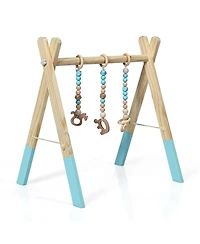 Costway Toddler Wooden Gym with 3 Wooden Teething Toys Hanging Bar