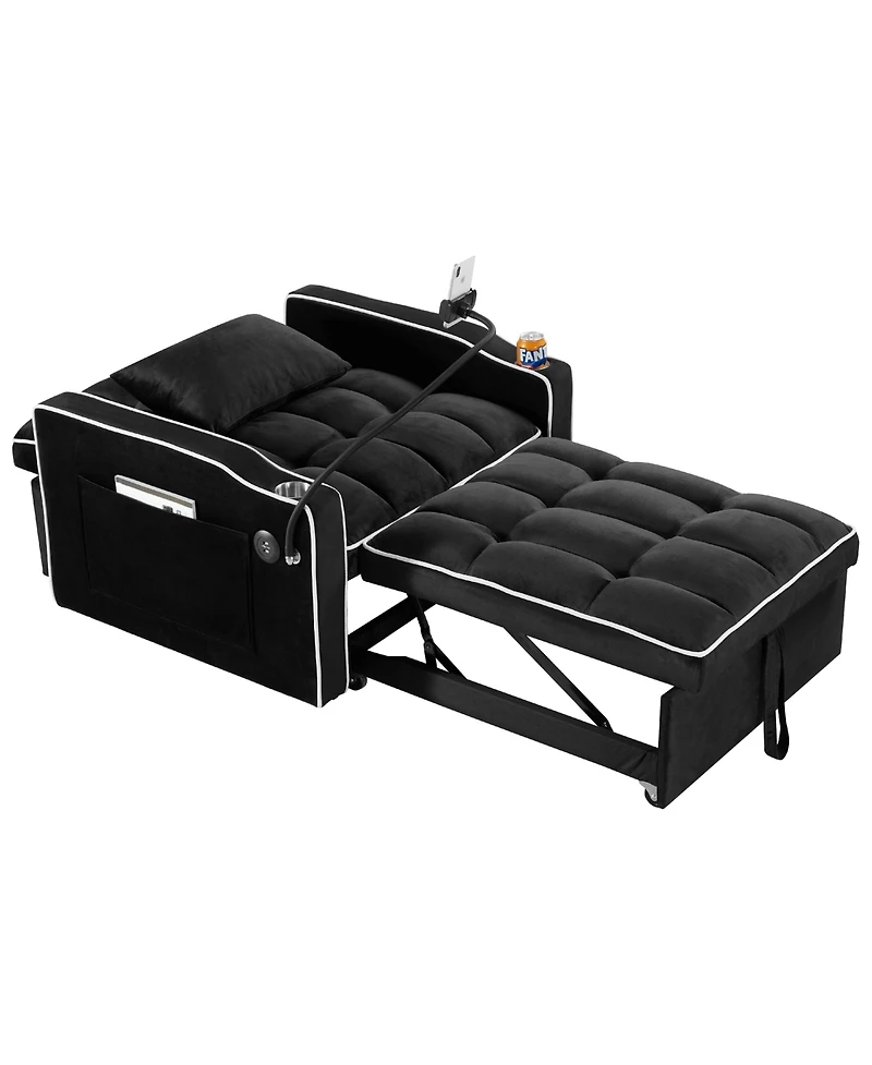 Clihome Convertible Sleeper Chair Sofa Bed Adjustable Pull Out Multi-Pockets Folding Bed,3-in-1