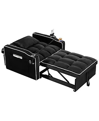 Clihome Convertible Sleeper Chair Sofa Bed Adjustable Pull Out Multi-Pockets Folding Bed,3-in-1