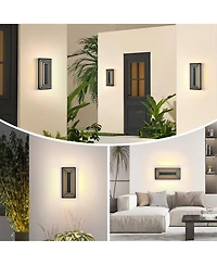 Busdays 2 Pack 15.7 Inch Black Outdoor Wall Light 3 Tier Led Modern Waterproof Sconce Exterior Lighting for Garage