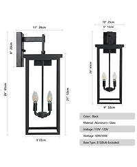 Busdays 26 Inch Black Metal Outdoor Wall Lantern Clear Glass 4 E12 Sockets Weatherproof Wall Sconce for Porch Garden Patio No Bulbs