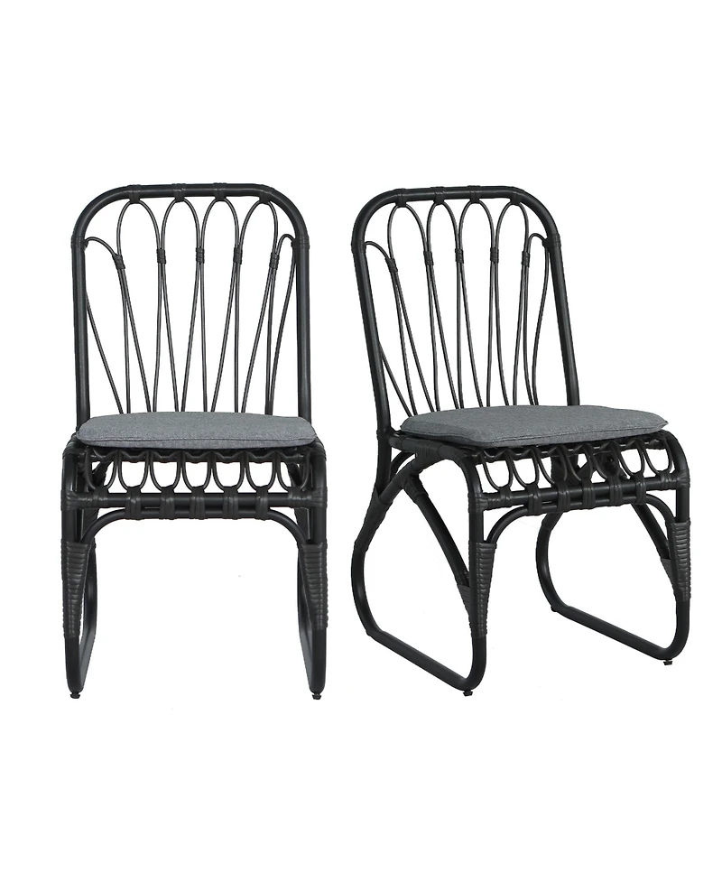 Clihome 2Pcs Outdoor Pe Rattan Dining Chairs with Cushions Wicker Patio Armless