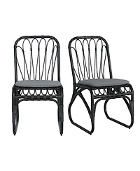 Clihome 2Pcs Outdoor Pe Rattan Dining Chairs with Cushions Wicker Patio Armless