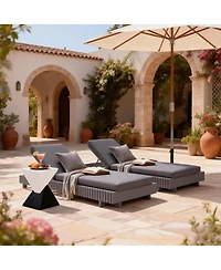 Asagikoiai Modern Adjustable Pool Chaise Lounge Chair, Acacia Wood Patio Lounger with Cushion