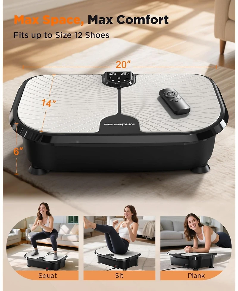 Fed Fitness Vibration Plate Exercise Machine, 400 Lbs Capacity, Lymphatic Drainage, Max Space for Whole-Body Workout and Relaxation at Home
