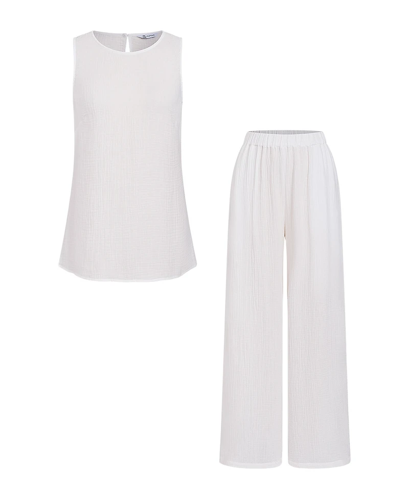 Cupshe Women's Crew Neck Long Pants Set