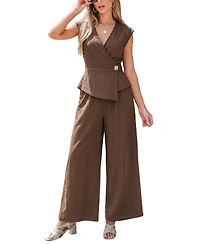 Cupshe Women's Wrap V-Neck Sleeveless Top and Wide-Leg Pants Matching Set