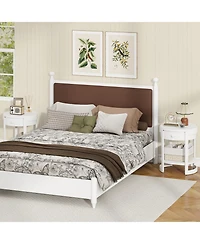 Gymax 2-Piece Nightstand with Shelf and Wood Grains Drawer Round End Table for Living Room