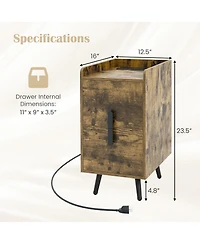 Gymax Set of 2 Nightstand w/ Charging Station Home Bedside Sofa Side Tables Drawers Cafe