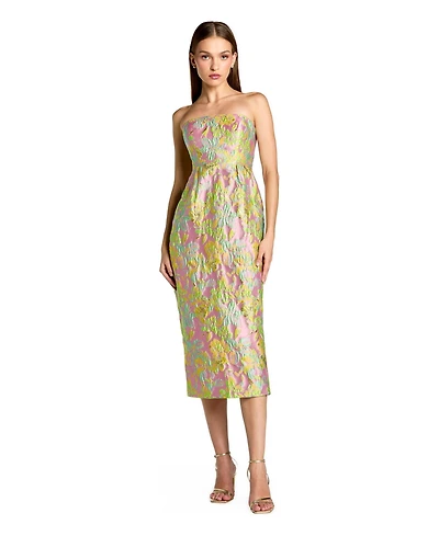 Mac Duggal Women's Strapless Floral Brocade Midi Dress