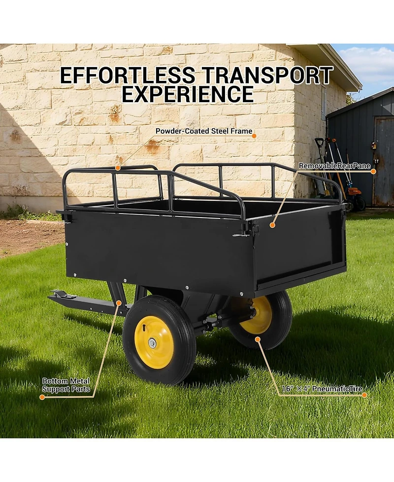 gaomon Garden Utility Trailer 750 lbs Capacity Atv/Utv Dump Cart Steel Transport Trailer with Hand and Foot Pedal Dumping