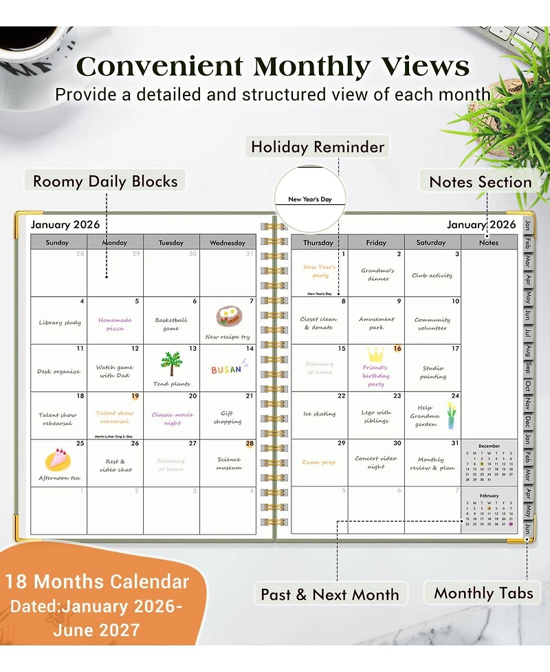 Gnuadz Planner 2026-2027 Weekly Monthly Hardcover Spiral Agenda - a4 (jan 2026