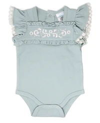 Baby Mode Girls' Short-Sleeve Bodysuit, Denim Pant and Headband, 3-Piece Set