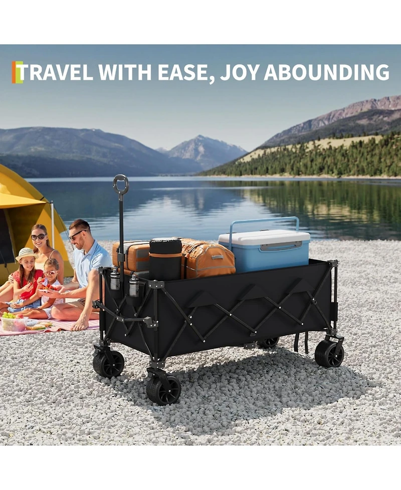 gaomon 52in Foldable Beach Wagon 460 Lb Capacity All-Terrain Cart Heavy Duty Collapsible Wagon for Camping Sand Grass with Cup Holders